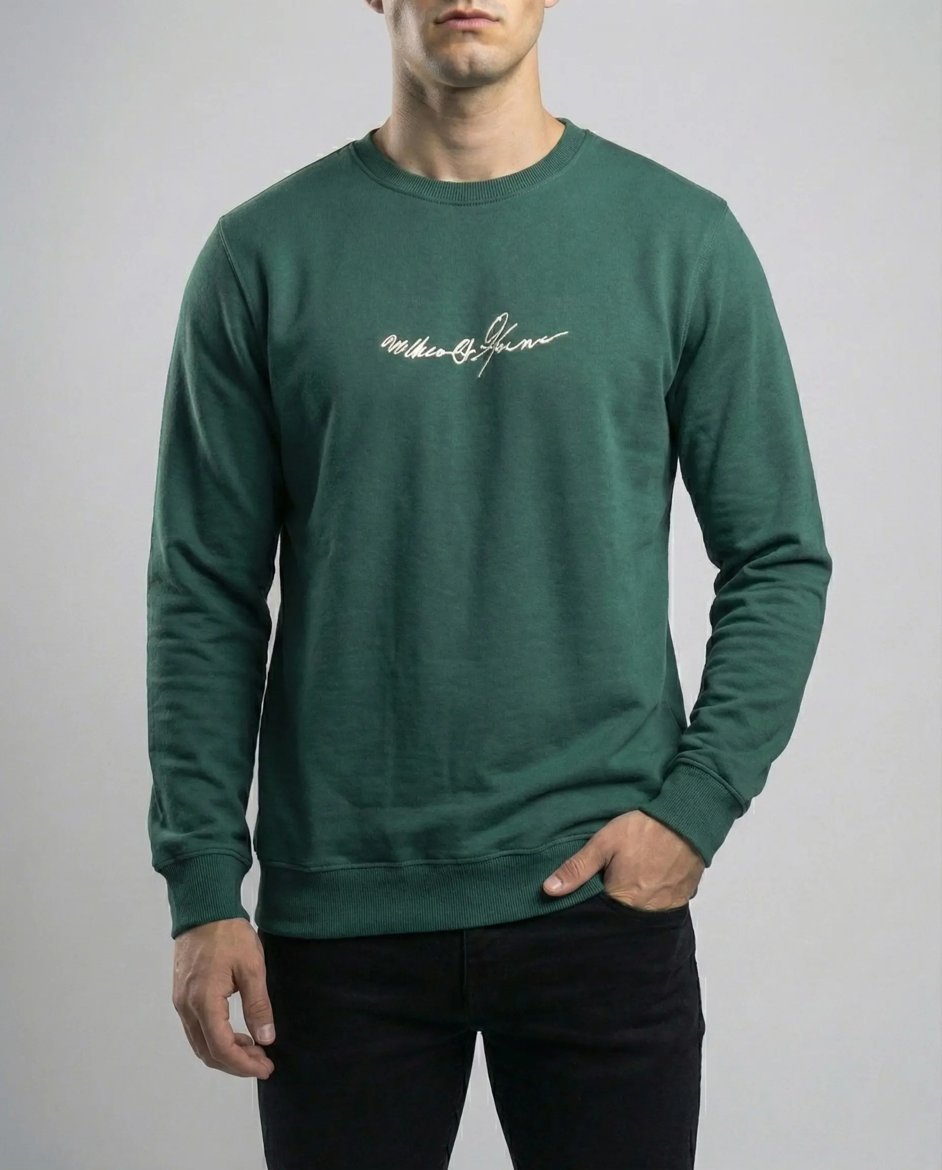 بلوفر راوند فاكو أخضر - قطن بريميوم مبطن فرو - Image 3