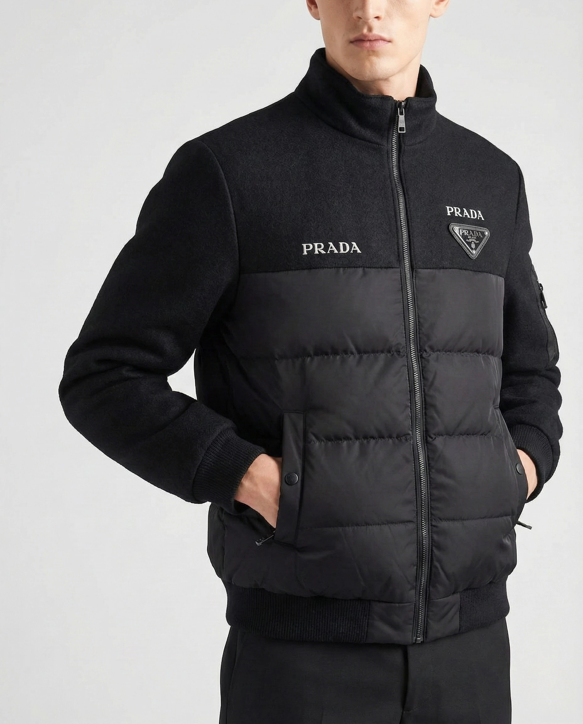 جاكيت برادا (Prada) الشتوي الفاخر - قطن ثقيل مبطن (أسود / فيراني)