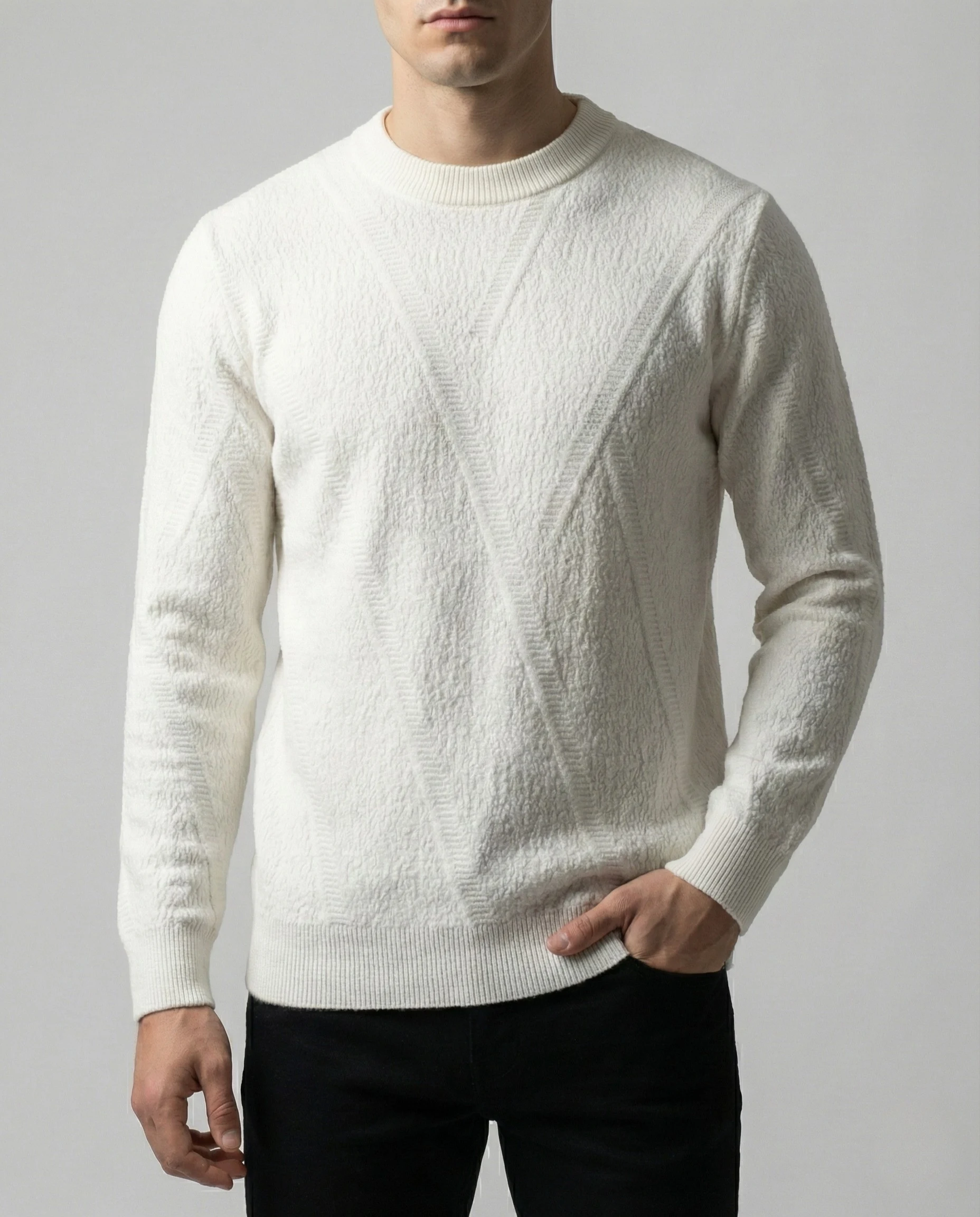 بلوفر "تو واى" بريميوم - خامة عجينة مستوردة بياقة دائرية وتصميم محبوك - Image 6