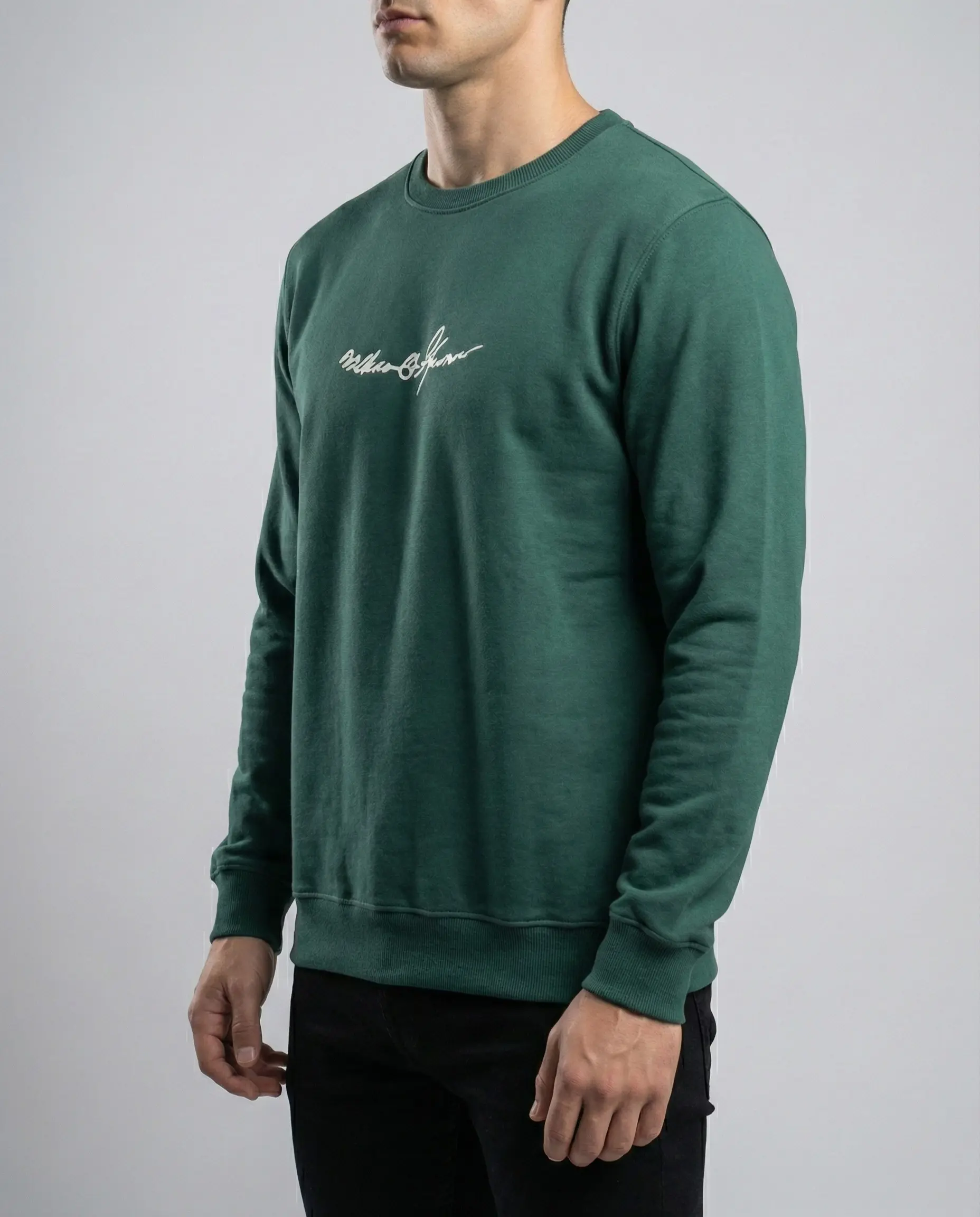 بلوفر راوند فاكو أخضر - قطن بريميوم مبطن فرو - Image 2