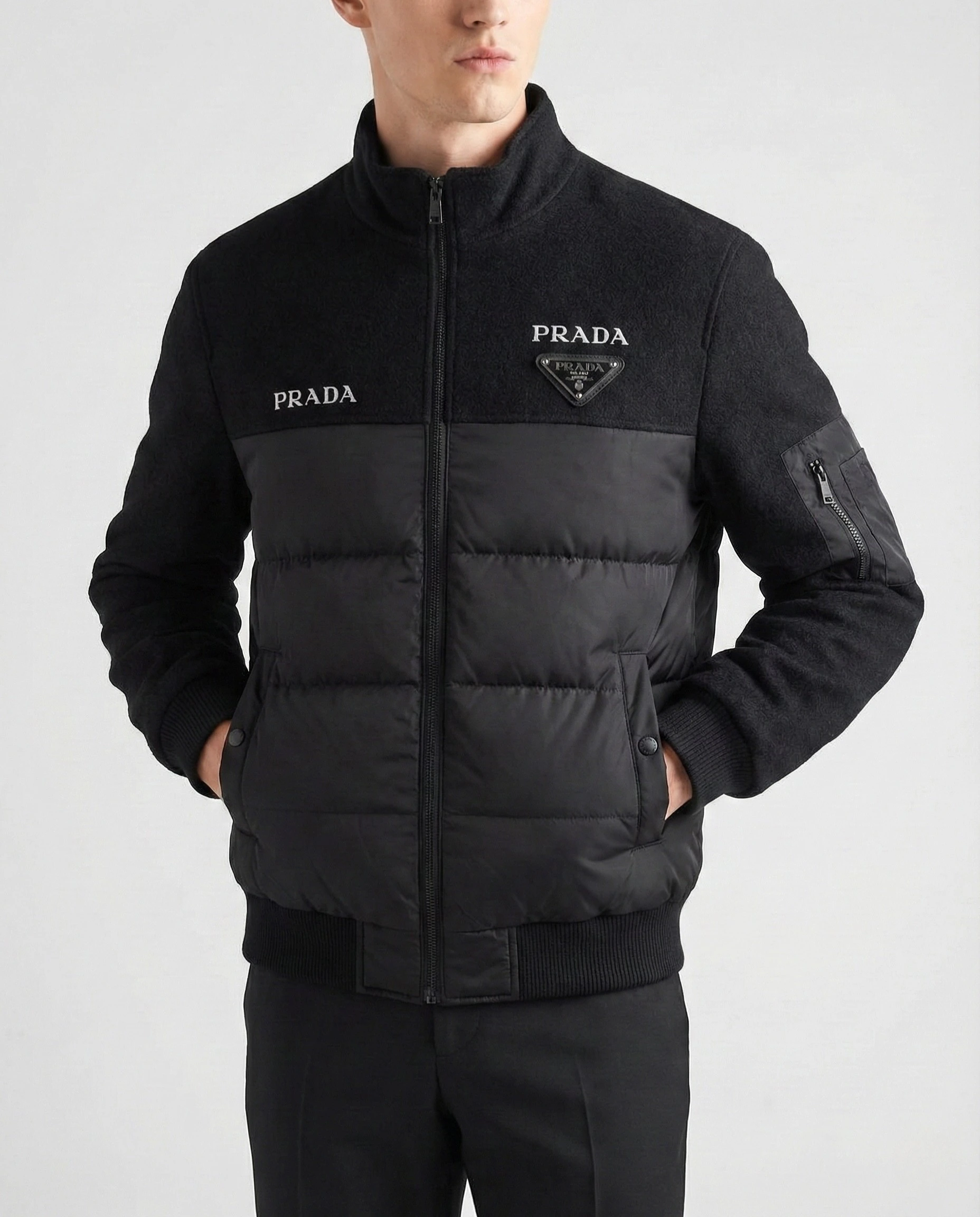 جاكيت برادا (Prada) الشتوي الفاخر - قطن ثقيل مبطن (أسود / فيراني) - Image 2