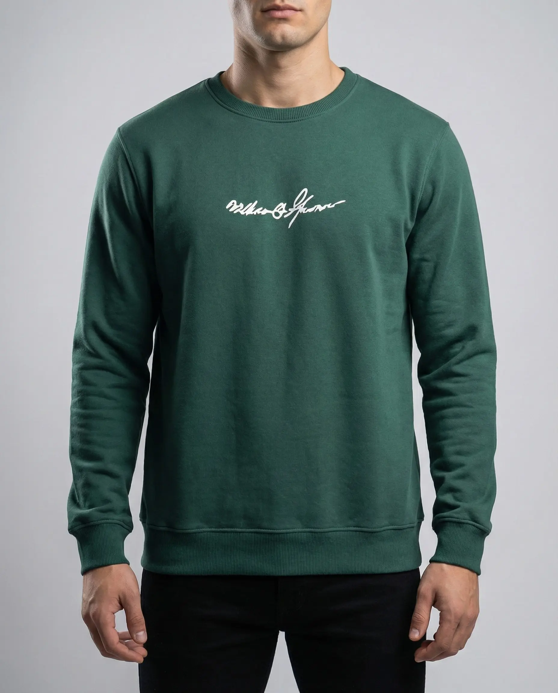 بلوفر راوند فاكو أخضر - قطن بريميوم مبطن فرو