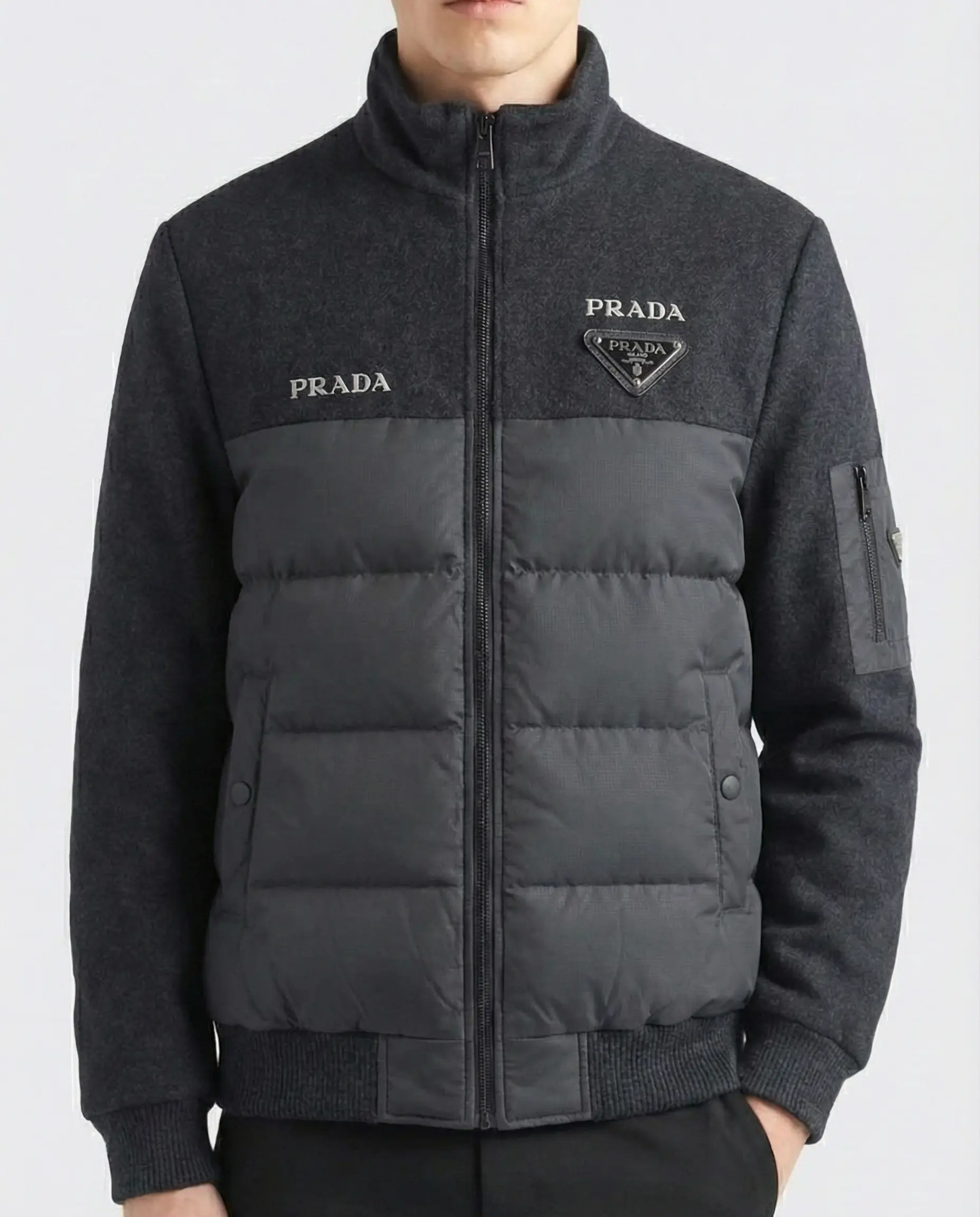 جاكيت برادا (Prada) الشتوي الفاخر - قطن ثقيل مبطن (أسود / فيراني) - Image 5