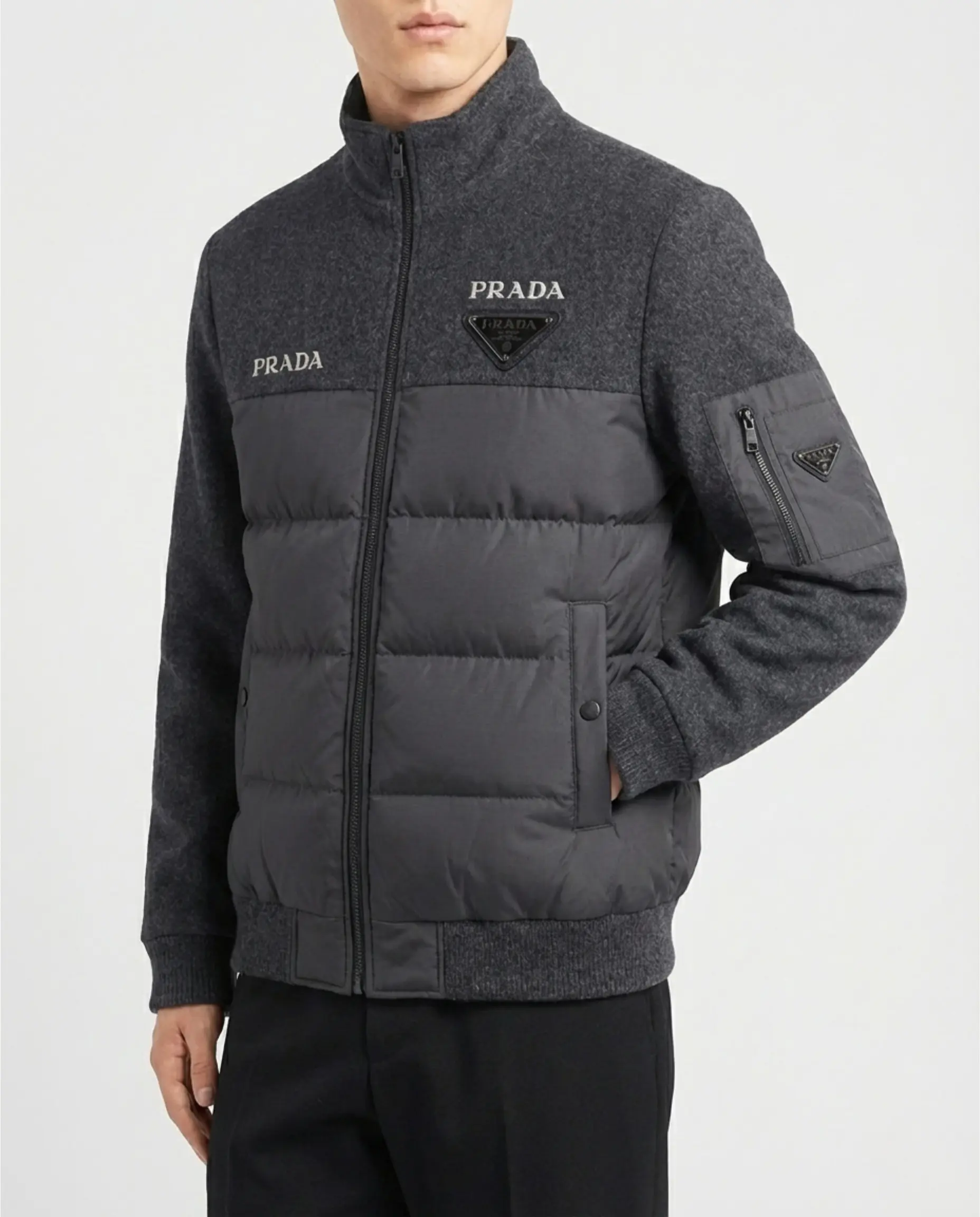 جاكيت برادا (Prada) الشتوي الفاخر - قطن ثقيل مبطن (أسود / فيراني) - Image 6