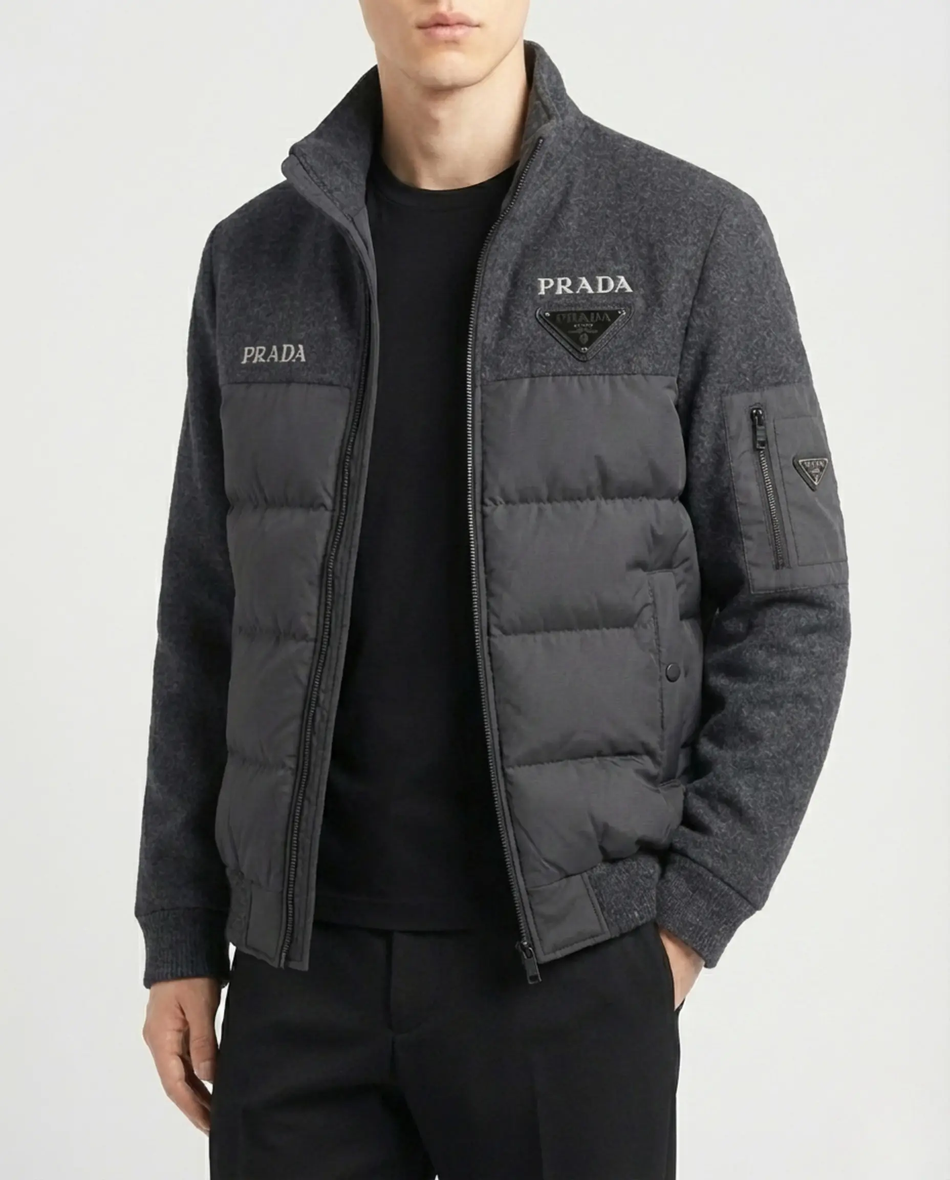 جاكيت برادا (Prada) الشتوي الفاخر - قطن ثقيل مبطن (أسود / فيراني) - Image 4