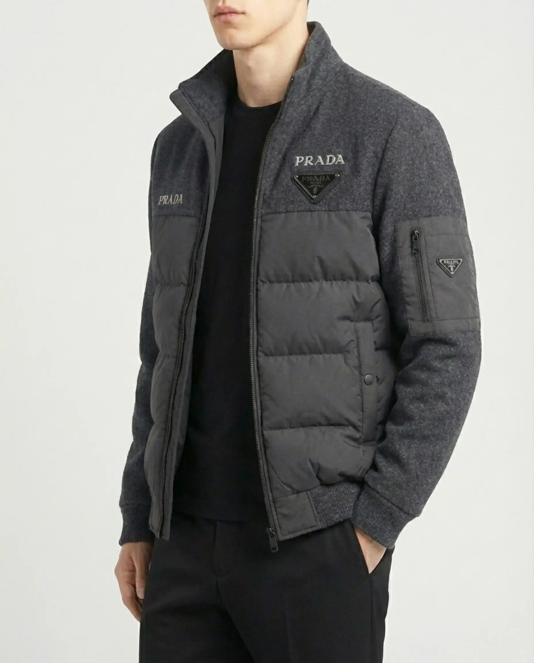 جاكيت برادا (Prada) الشتوي الفاخر - قطن ثقيل مبطن (أسود / فيراني) - Image 3